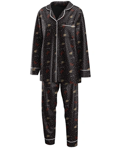 Wear By Erin Andrews Women's Black Anaheim Ducks Long Sleeve Button-up Shirt And Pants Sleep Set In Black
