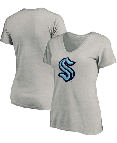 Shop Fanatics Women's Heather Gray Seattle Kraken Plus Size Primary Logo V-neck T-shirt