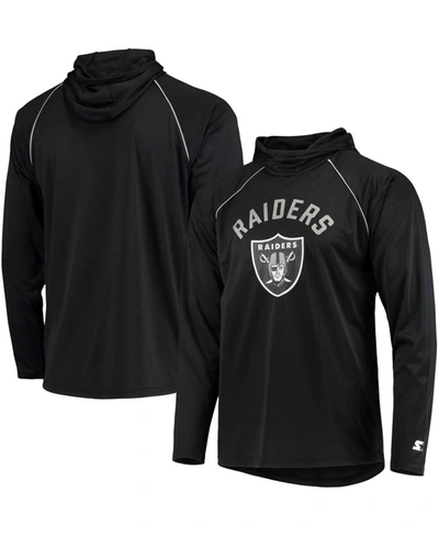 Starter Men's Black Las Vegas Raiders Throwback Raglan Hoodie Long Sleeve T-shirt In Black