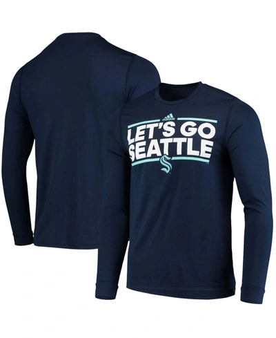 Shop Adidas Originals Men's Deep Sea Blue Seattle Kraken Dassler Aeroready Creator Long Sleeve T-shirt