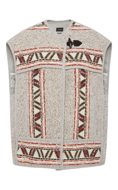 Shop Isabel Marant Wool Linen Blend Tribal Paneled Diva Vest