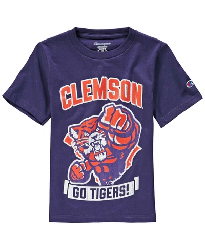 Shop Champion Big Boys And Girls Purple Clemson Tigers Strong Mascot T-shirt