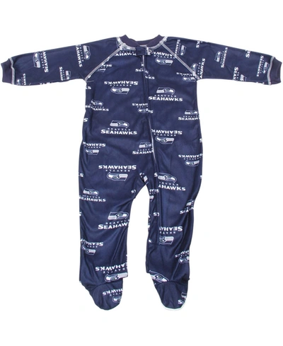 Shop Outerstuff Infant Seattle Seahawks Newborn Piped Raglan Full Zip Coverall In College Navy