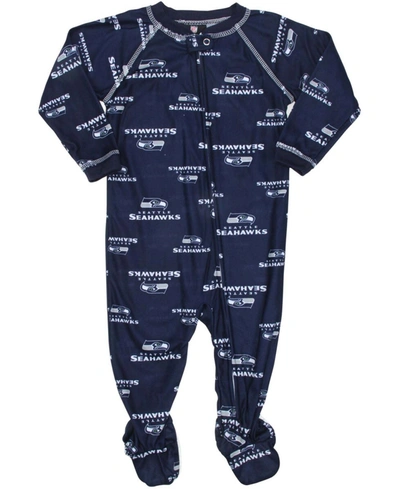 Shop Outerstuff Seattle Seahawks Infant Piped Raglan Full Zip Coverall In College Navy