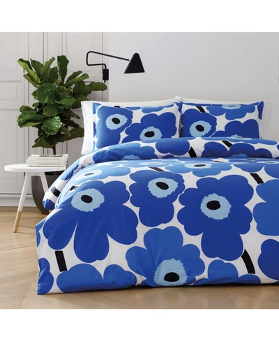 Shop Marimekko Unikko Cotton Reversible 3 Piece Comforter Set, Full/queen Bedding In Medium Blue