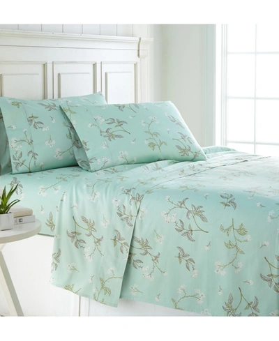 Southshore Fine Linens Forget Me Not 22" Extra Deep, Pocket Cotton Sheet Set, Queen In Green
