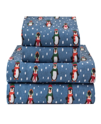 Shop Elite Home Winter Nights Flannel 4 Piece Sheet Set, California King Bedding In Penguins