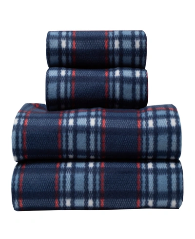 Shop Elite Home Microfleece Winter Nights 4 Piece Sheet Set, Full Bedding In Midwood Plaid-navy