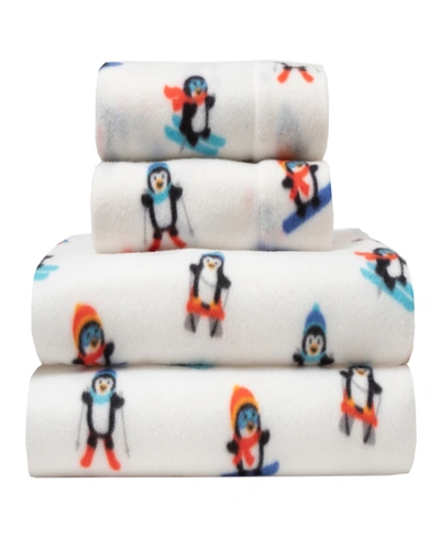 Shop Elite Home Microfleece Winter Nights 4 Piece Sheet Set, Full Bedding In Alpine Penguin