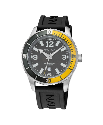 Shop Nautica Men's Analog Black And Yellow Silicone Strap Watch 44 Mm