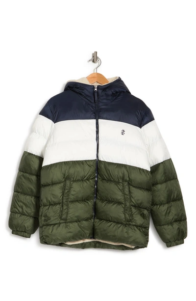 Shop Izod Faux Shearling Lined Quilted Jacket In Hunter Green Colorblock