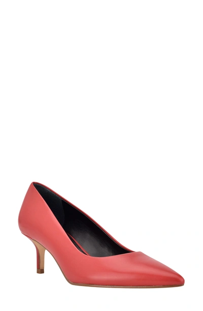 Shop Calvin Klein Danica Pointed Toe Pump In Medium Red Leather