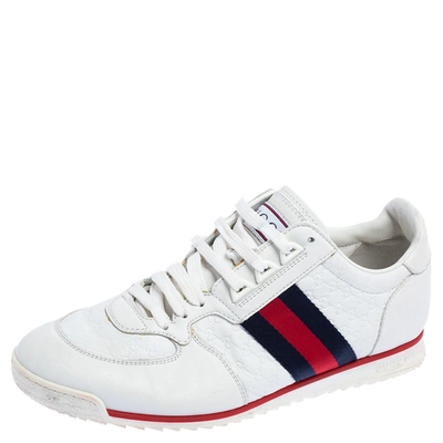 Pre-owned Gucci White Microssima Leather Web Low Top Sneakers Size 41 |  ModeSens