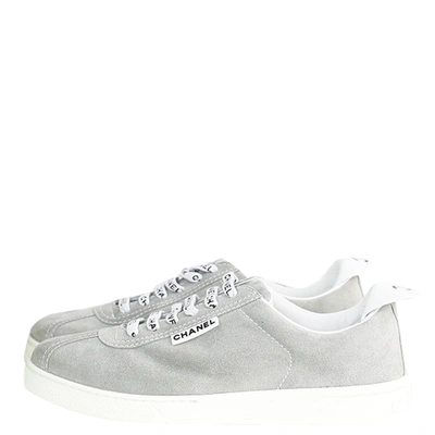 Pre-owned Chanel Grey Suede Weekender Lace Up Sneakers Size It 37