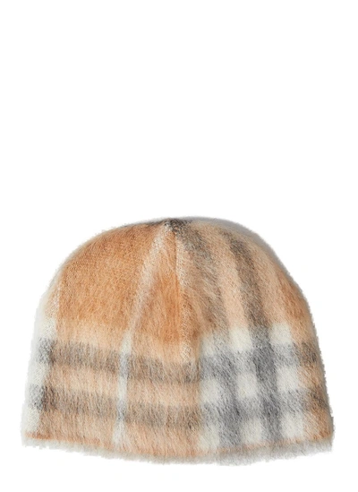 Shop Burberry Checked Beanie In Beige