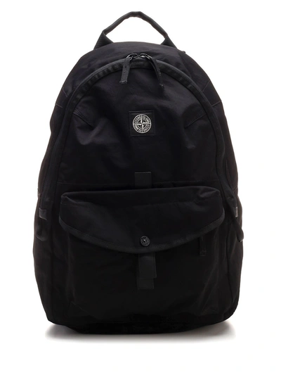 Shop Stone Island Logo Patched Backpack In Black