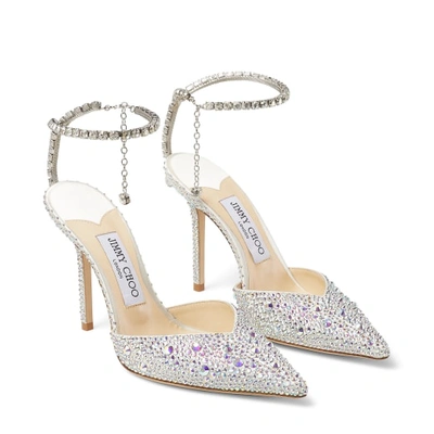 Jimmy Choo 'saeda' Rhinestone Embellished Satin Slingback Pumps In Neutral