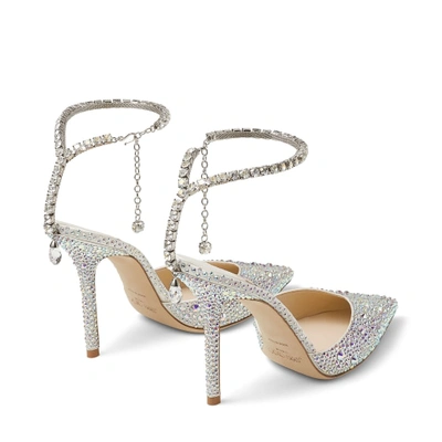Jimmy Choo 'saeda' Rhinestone Embellished Satin Slingback Pumps In Neutral
