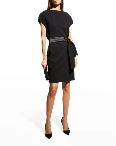 Shop Emporio Armani Zip-neck Milano Jersey Midi Dress In Black
