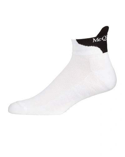 Shop Alexander Mcqueen Men's Logo Branded Short Crew Socks In 9060 Whiteblack