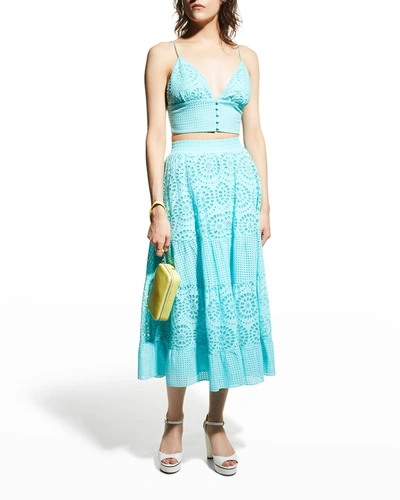 Shop Alice And Olivia Adelaide Button-down Crop Top In Aqua