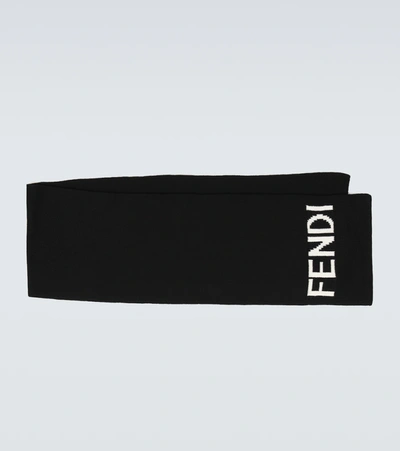 Shop Fendi Logo Wool Scarf In Nero+bianco