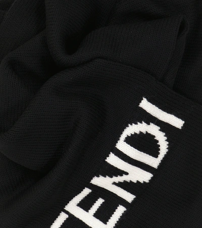 Shop Fendi Logo Wool Scarf In Nero+bianco