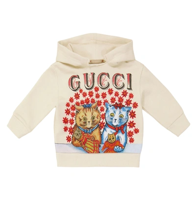 Shop Gucci Baby Logo Cotton Hoodie In White/multicolor