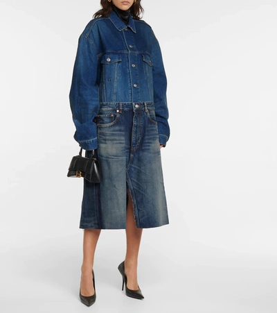 Shop Balenciaga Denim Midi Dress In Electric Blue