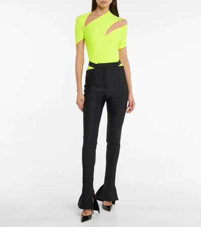 Shop Mugler Cutout Scuba Mid-rise Flared Pants In Black