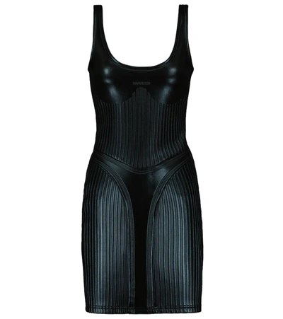 Shop Mugler Embossed Scuba Bodycon Minidress In Black