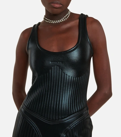 Shop Mugler Embossed Scuba Bodycon Minidress In Black