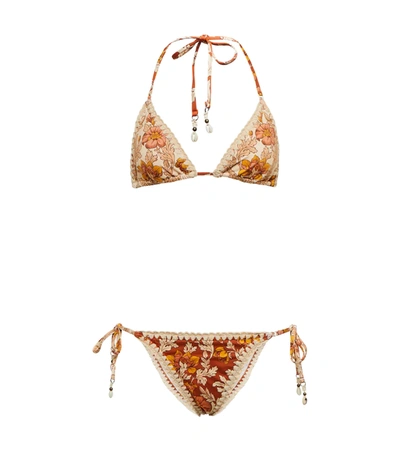 Shop Zimmermann Andie Floral Crochet-trimmed Bikini In Spliced