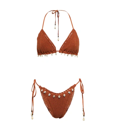 Shop Zimmermann Andie Crochet Triangle Bikini In Tawny