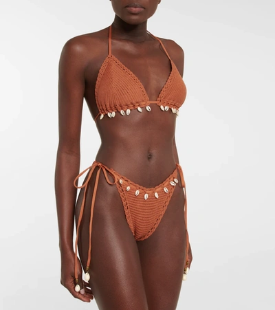 Shop Zimmermann Andie Crochet Triangle Bikini In Tawny