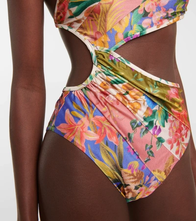 Shop Zimmermann Tropicana Floral Cutout Swimsuit In Spliced
