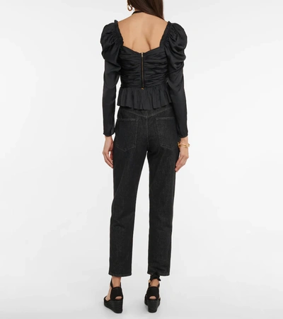 Shop Ulla Johnson Mirelle Ruched Satin Halterneck Top In Noir