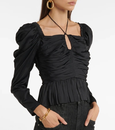 Shop Ulla Johnson Mirelle Ruched Satin Halterneck Top In Noir