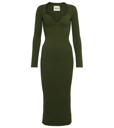 Shop Khaite Alessandra Ribbed-knit Midi Dress In Seaweed