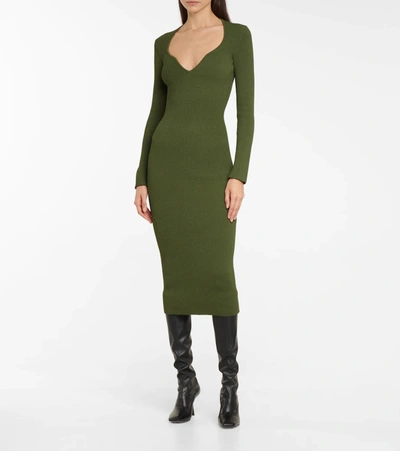 Shop Khaite Alessandra Ribbed-knit Midi Dress In Seaweed