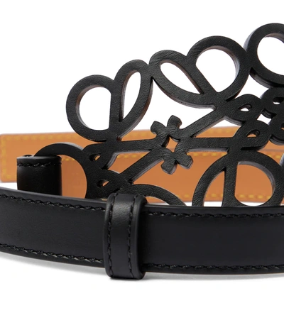 Shop Loewe Anagram Cutout Leather Belt In Black/gold