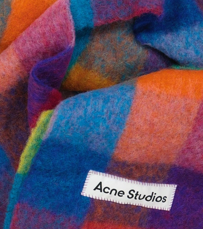 Shop Acne Studios Checked Alpaca Wool-blend Scarf In Fuchsia Pink/yellow/blue