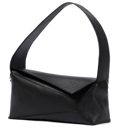 Shop Loewe Puzzle Slouchy Leather Shoulder Bag In Black
