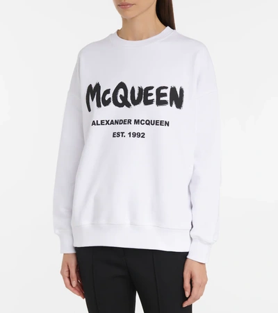Shop Alexander Mcqueen Logo Cotton Jersey Sweatshirt In White / Black