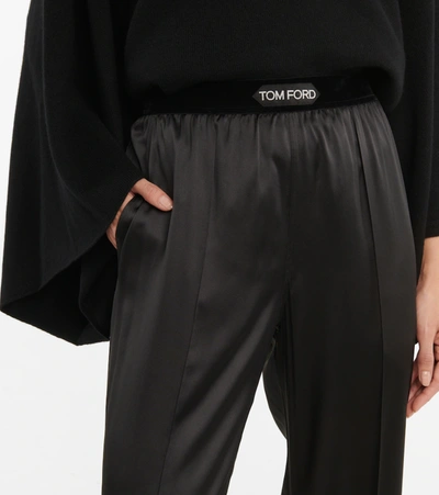 Tom Ford Logo Silk Satin Pajama Pants In Black