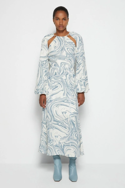 Shop Pre-spring 2022 Ready-to-wear Mellie Marble Print Midi Dress In Baltic Painted Marble
