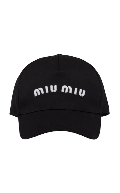 Shop Miu Miu Women's Logo-embroidered Cotton Baseball Cap In Black