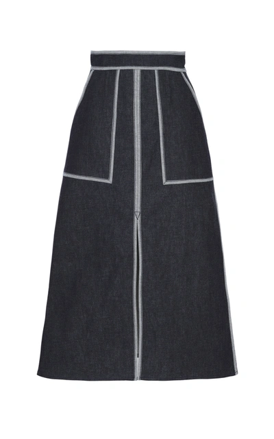 Shop Martin Grant Women's A-line Denim Midi Skirt In Dark Wash
