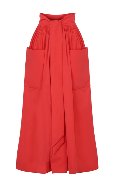 Shop Martin Grant Women's Gathered Waist Cotton Midi Skirt In Red