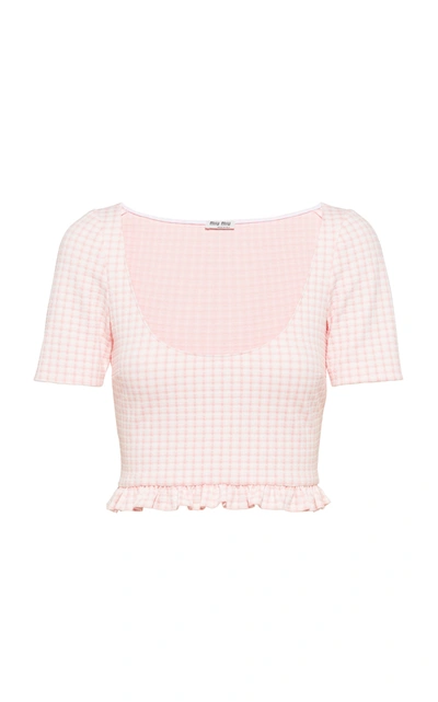 Shop Miu Miu Ruffled Checked Jersey Crop Top In Pink